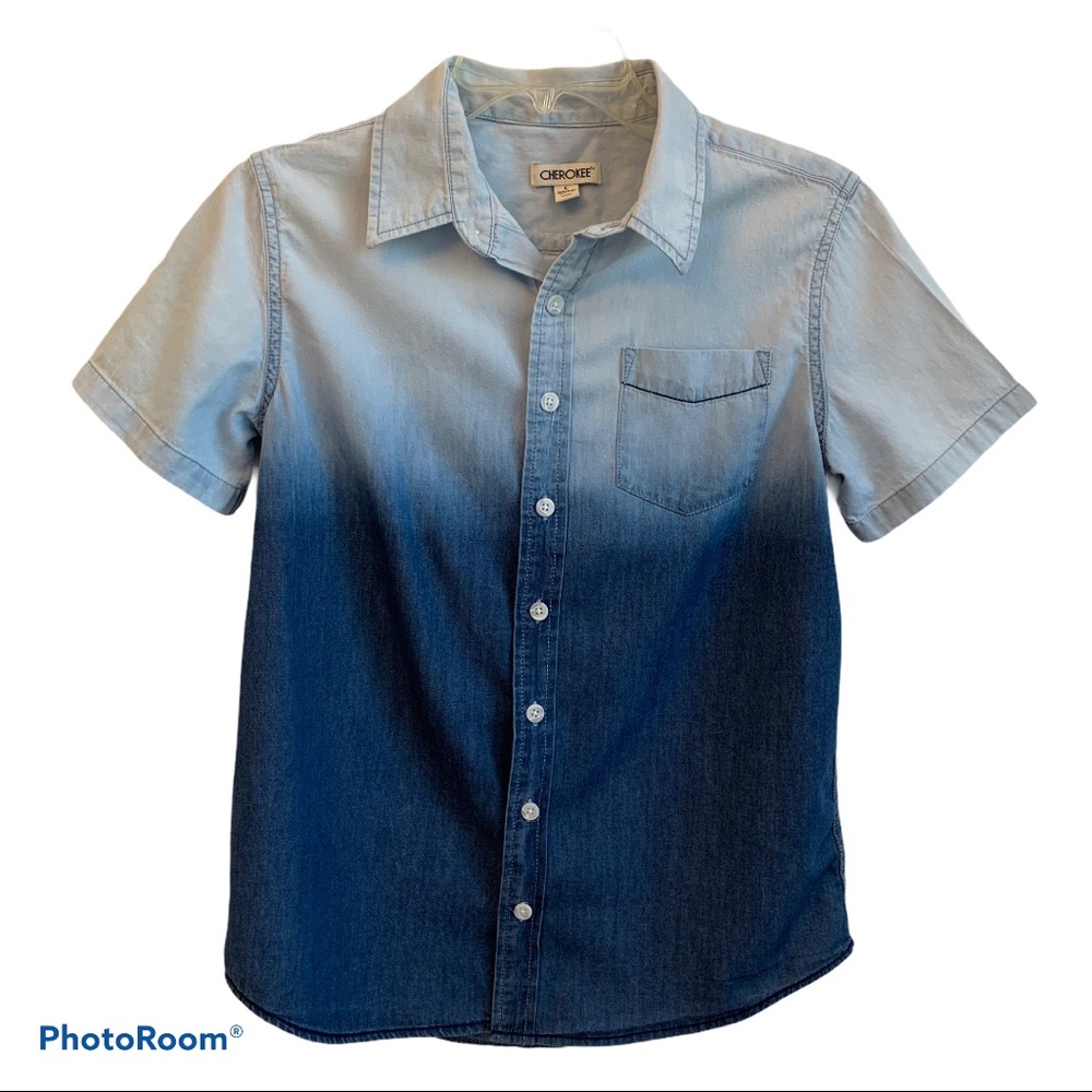 CHEROKEE Button Down Chambray Shirt Blue Large